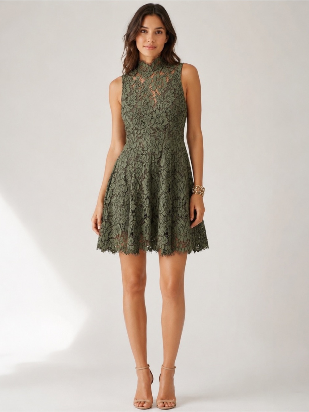 NWT Keepsake The Label Porcelain Olive Green Lace Open Back Dress M